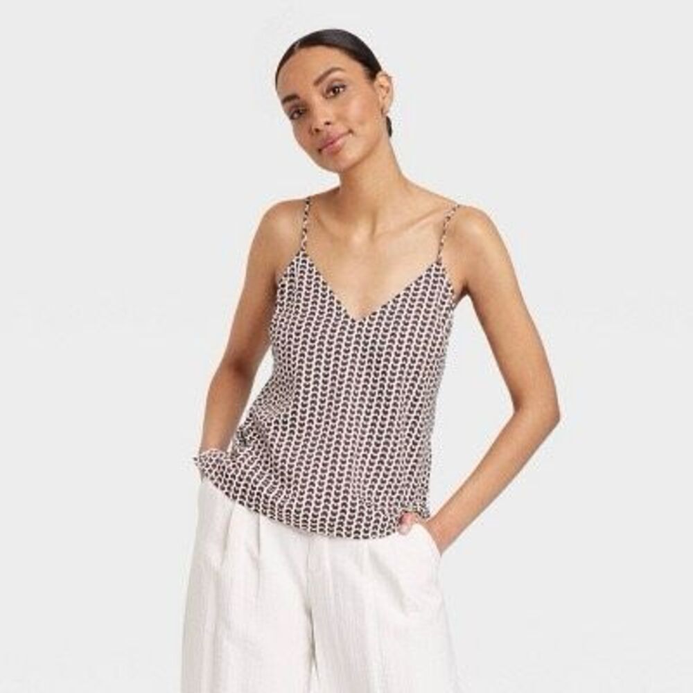 A New Day Retro Print Satin‎ Cami Tank Blouse Medium